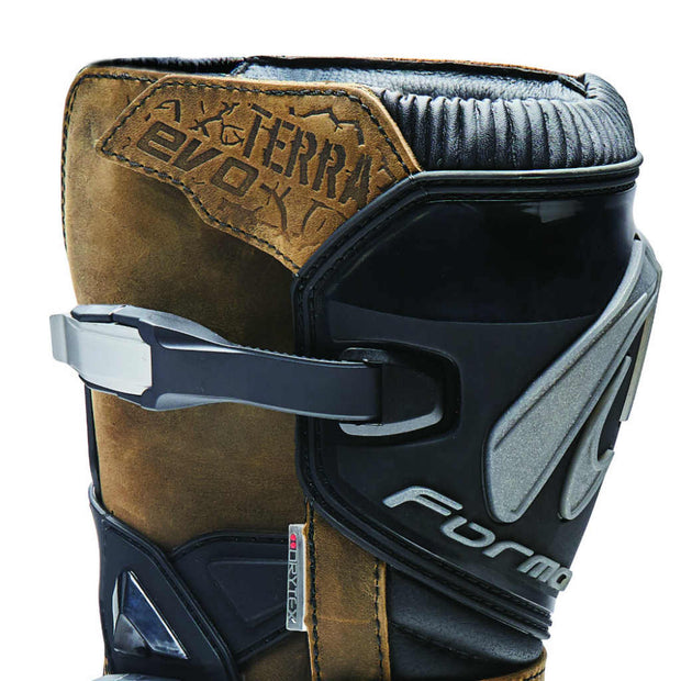 Forma Terra Evo motorcycle boots, brown shin protection